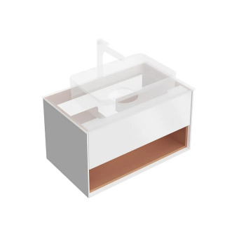 фото KMPMCb80MSh1 Тумба PLAZA Modern подвесная 80, push, 1 ящик, подсветка, белая матовая+сахара КЕРАМА МАРАЦЦИ