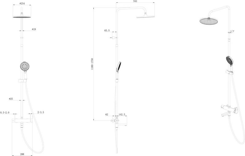 FO.202.KM.BLK.M Душевая колонна FONTE на 3 потока с пов.изливом и механическим смесителем, черный ма КЕРАМА МАРАЦЦИ фото FO.202.KM.BLK.M Душевая колонна FONTE на 3 потока с пов.изливом и механическим смесителем, черный ма КЕРАМА МАРАЦЦИ