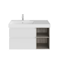 фото CUB.90Lh/WHT.M Тумба CUBO левая подвесная с ящиками 90, белая матовая-древесная КЕРАМА МАРАЦЦИ