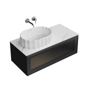 фото IC.100.1/BLK Тумба ICONICO подвесная 100 с рифленым стеклом, 1 ящик, черная КЕРАМА МАРАЦЦИ