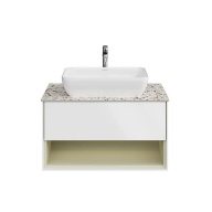 фото KMPMCb80MSg1 Тумба PLAZA Modern подвесная 80, push, 1 ящик, подсветка, белая матовая+шалфей КЕРАМА МАРАЦЦИ