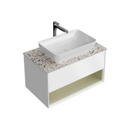 фото KMPMCb80MSg1 Тумба PLAZA Modern подвесная 80, push, 1 ящик, подсветка, белая матовая+шалфей КЕРАМА МАРАЦЦИ