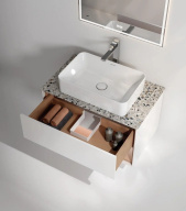 фото KMPMCb80MSh1 Тумба PLAZA Modern подвесная 80, push, 1 ящик, подсветка, белая матовая+сахара КЕРАМА МАРАЦЦИ