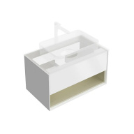 фото KMPMCb80MSg1 Тумба PLAZA Modern подвесная 80, push, 1 ящик, подсветка, белая матовая+шалфей КЕРАМА МАРАЦЦИ